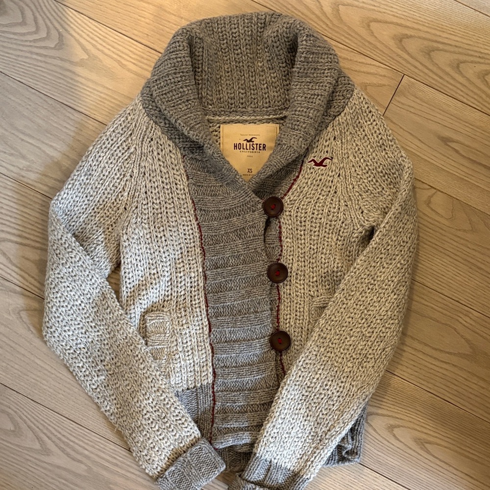 Hollister Y2k vintage Cream Button-Up Ribbed Knit Cardigan